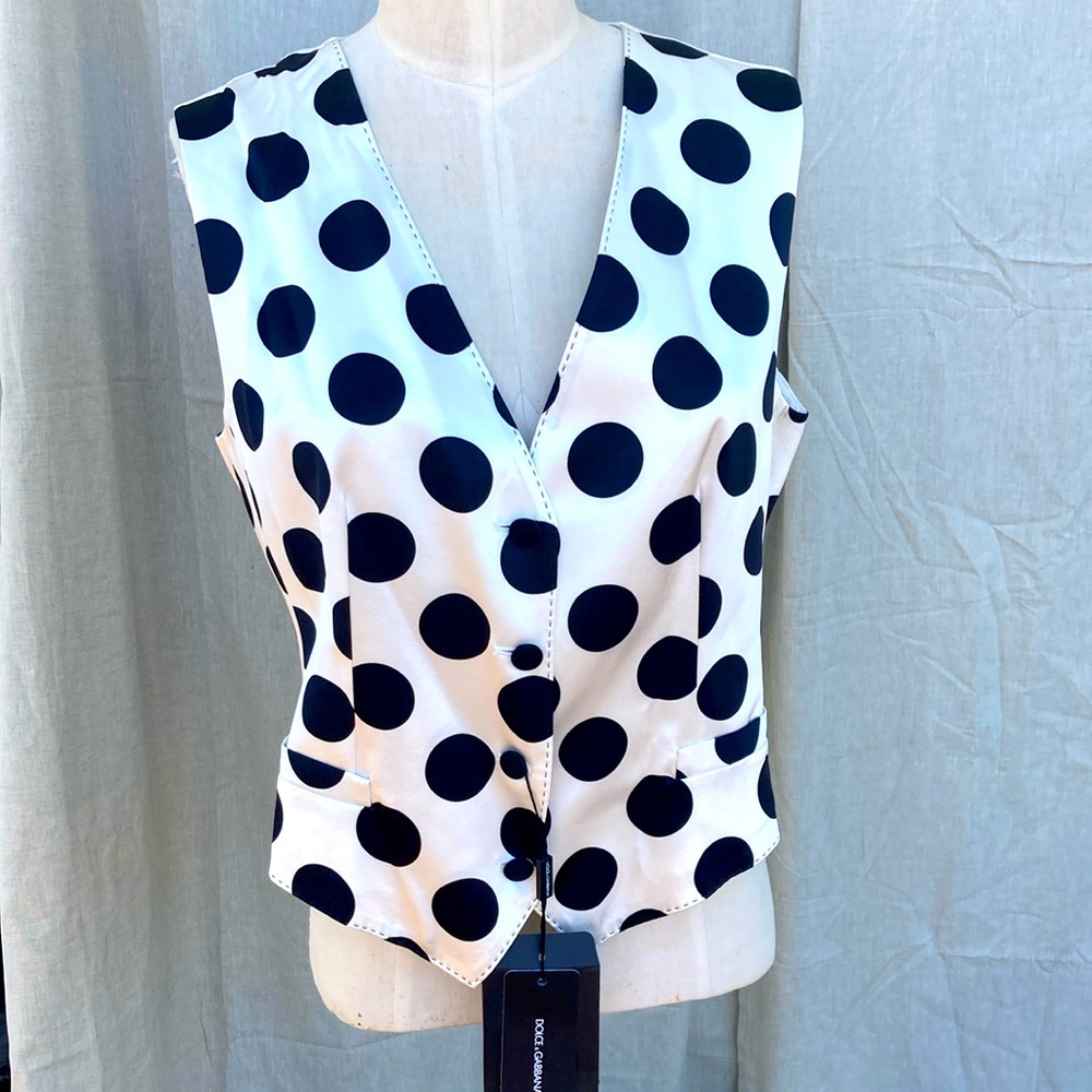 Dolce & Gabbana cream black large dot vest 48 12 L XL